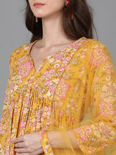Women Yellow Pure Cotton Floral Printed Kurta Palazzos With Dupatta